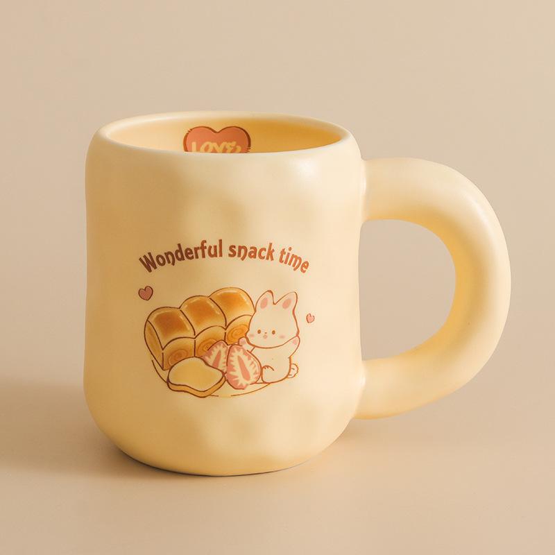 Cute Milk Fufu Cup Bread With Lid Spoon Wind Girls Ceramic Coffee Breakfast Cup Office
