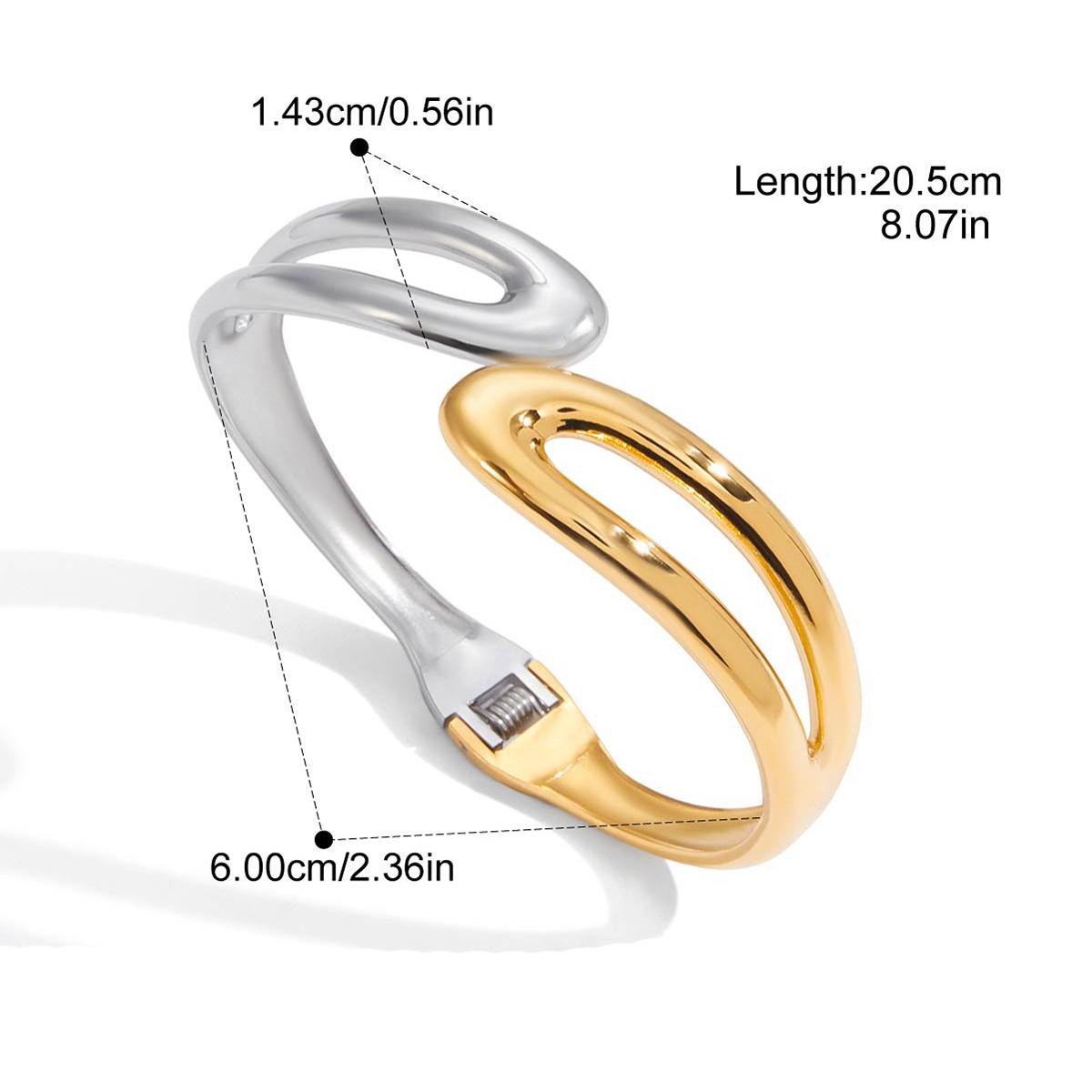 

Yori Waterproof 18K Gold Plated Geometric Stainless Steel Double Color Cuff Bracelet Bangle Statement Charm Texture Jewelry New
