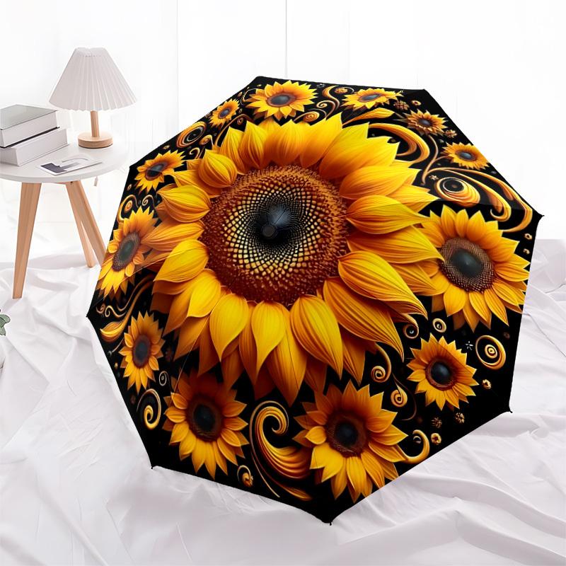 1pc Sunflower Mandala Automatic Folding Umbrella   Compact 8 Rib Design, Durable Iron Frame for Travel, Outdoor,  A0920104