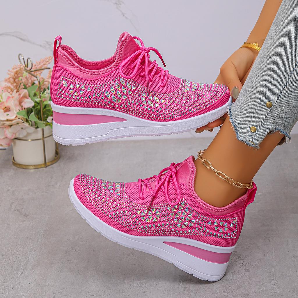 Women Mesh Shoes 2025 New Women Mesh Platform Sneakers High Heels Wedges Thick Bottom Sneakers Breathable Casual Vulcanize Shoes