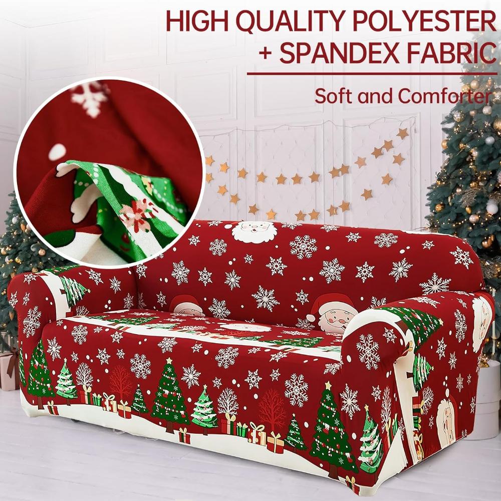 Christmas Printed Sofa Cover 1/2/3/4 Seater Stretch Fabric Couch Slipcover Elastic Sofa Protector for Living Room Xmas Decoration