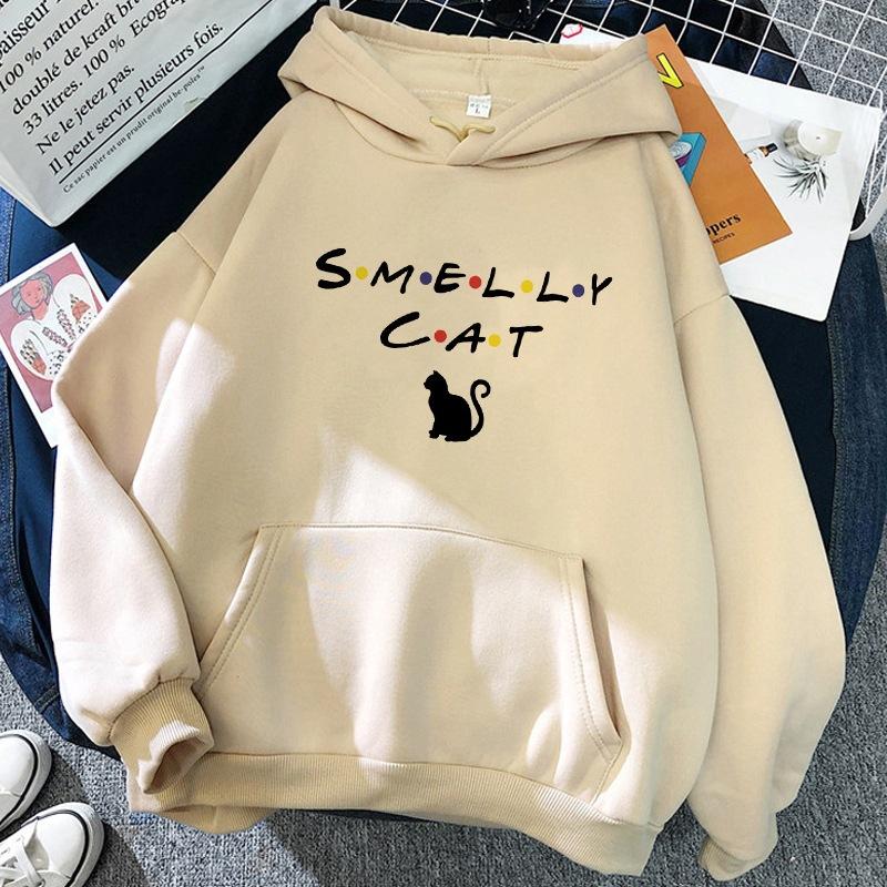 New Black Long Sleeve Hoodie Tops Woman Cat Shark Hooded Sweatshirts Funny Animal Cartoon Printing Graphic Pullover Streetwear