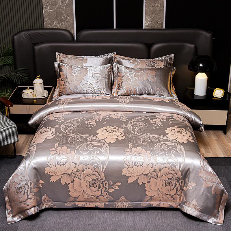 New 4Pcs European Satin Jacquard Bedding Set Four Season Universal Skin Friendly Cozy Duvet Set Double Couple Size Bedclothes