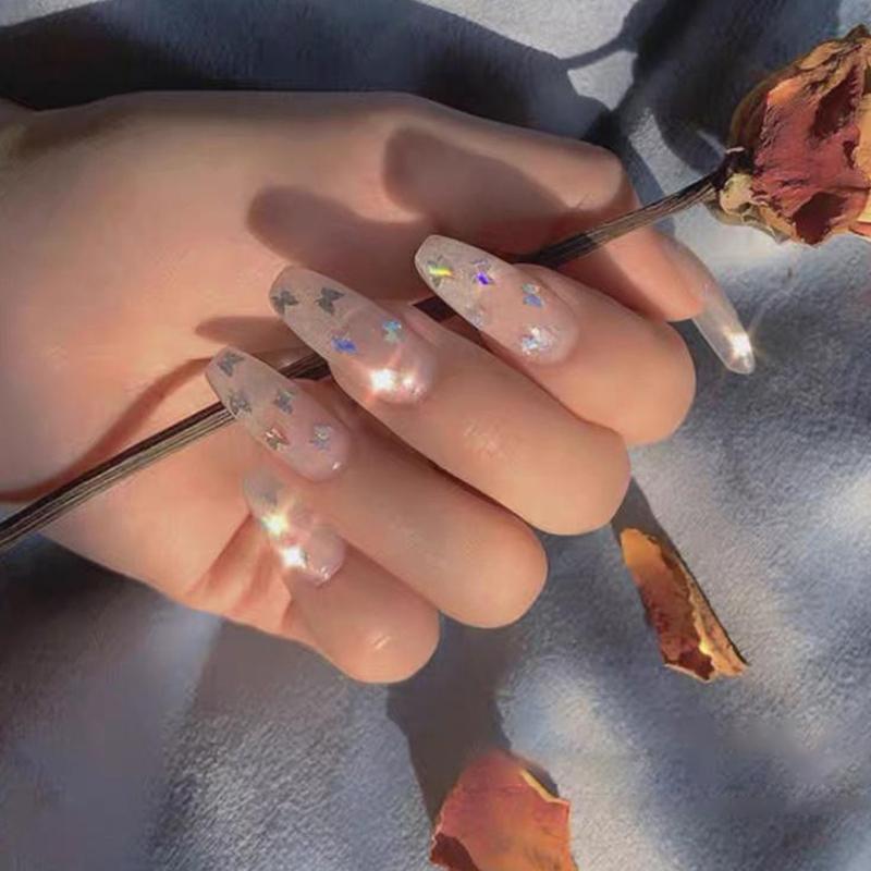 Mini Sparkling Nail Laser Glitter Sparkling Colorful Patch Love Butterfly Wave Dot Starry Laser Silver Glitter Nail Decoration