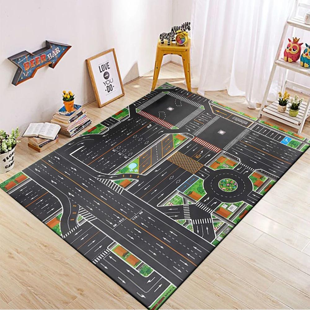 Auto Speelmat voor Jongens en Meisjes Snelweg Stad Verkeer Thema Tapijten voor Kinderen Speelgoedauto's Tapijt voor Speelkamer Antislip Kinder Speeltapijt