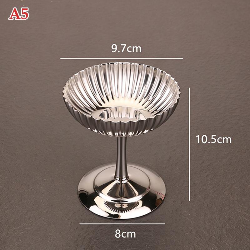 Stainless Steel Dessert Cup Ice Cream Cups Salad Goblet Retro High Base Bowl For Fruit Yogurt Snack Dish Bar Dinnerware