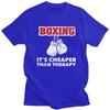 Mens Boxing Cheaper Than Therapy T Shirt Round Neck Short Sleeve Cotton Boxer Marital Arts Quotes Tee Shirt Streetwear Clothes