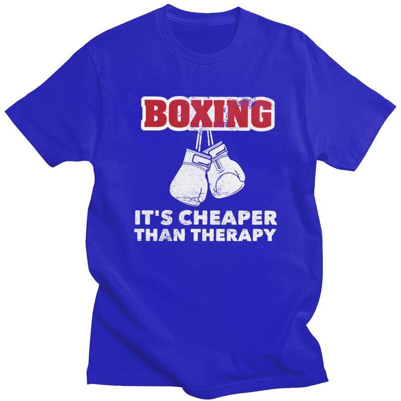 Mens Boxing Cheaper Than Therapy T Shirt Round Neck Short Sleeve Cotton Boxer Marital Arts Quotes Tee Shirt Streetwear Clothes