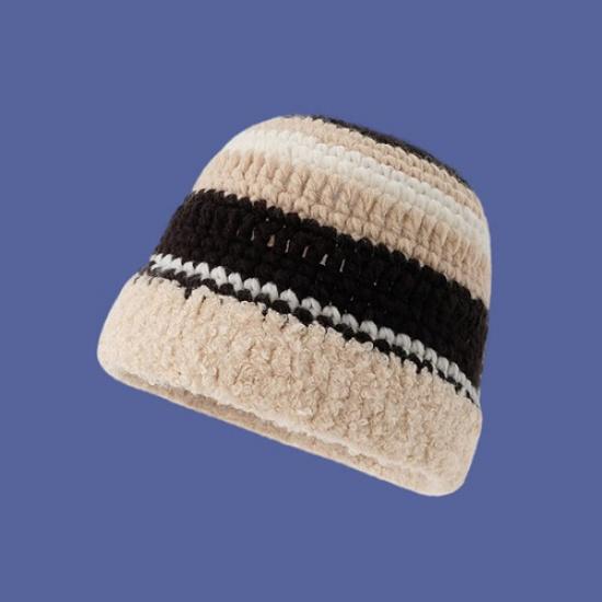 Lady Soft Cuffed Knit Beanie Hat Outdoor Earflap Hat Warm Thick Skull Cap Winter Black&Beige