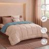 CALGARY - Couette Chaude Microfibre 400gr/m² - Beige Galet &amp; Vert Lac - 240 x 260 cm