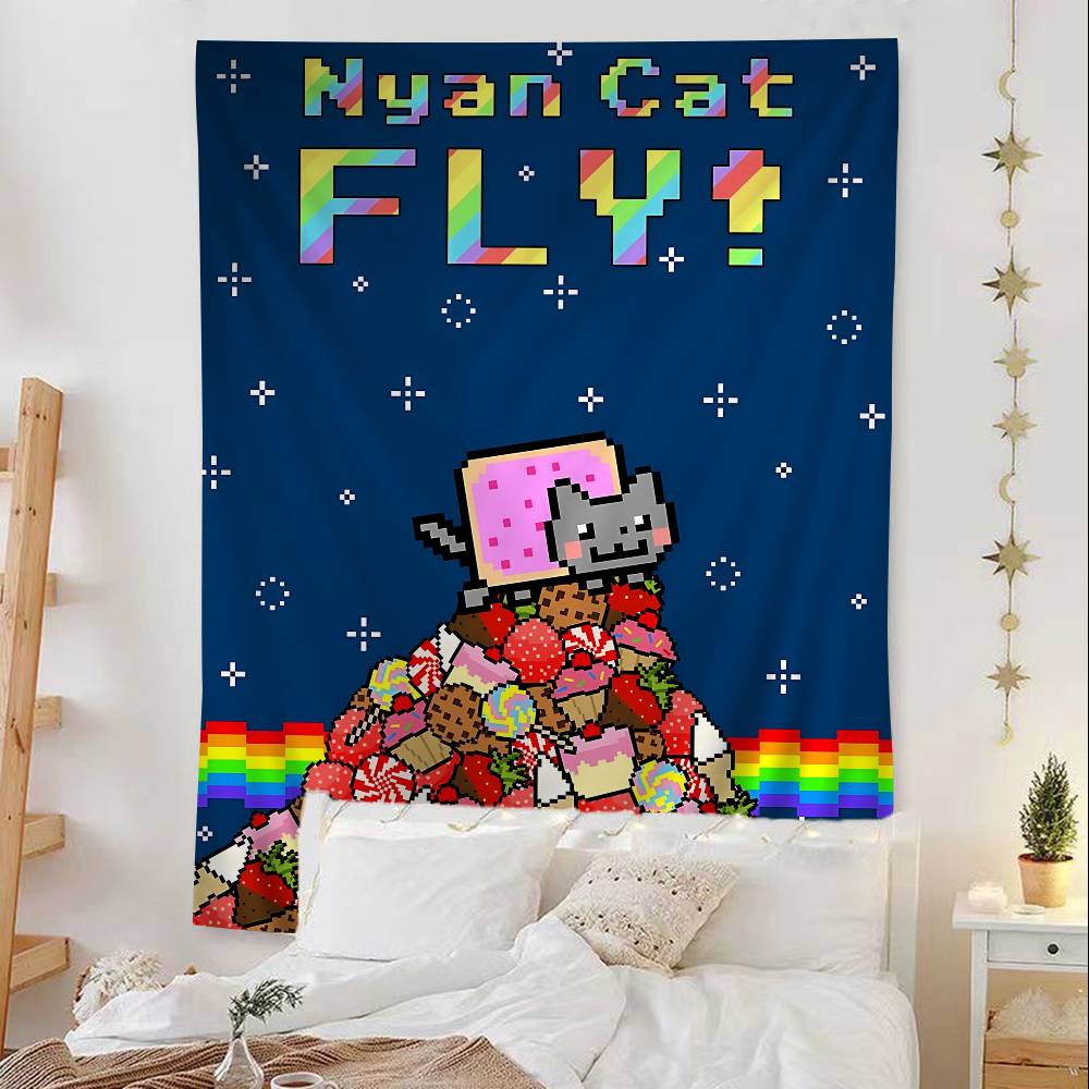 Cartoon N-Nyan Cats Cute Colorful Tapestry Wall Hanging Bohemian Wall Tapestries Mandala Wall Hanging Sheets