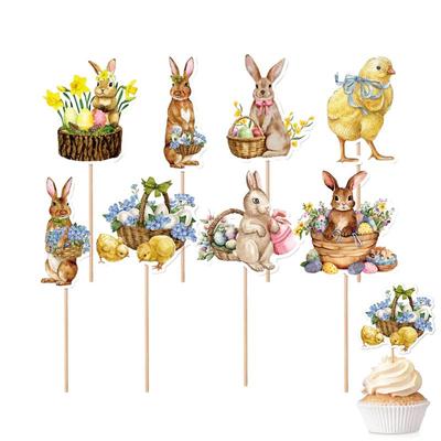 8pcs Easter Cupcake Toppers Easter Bunny Cupcake Topper Pick Cupcake Picks In Bright Colors for Cupcakes Photo Wall Candy Box