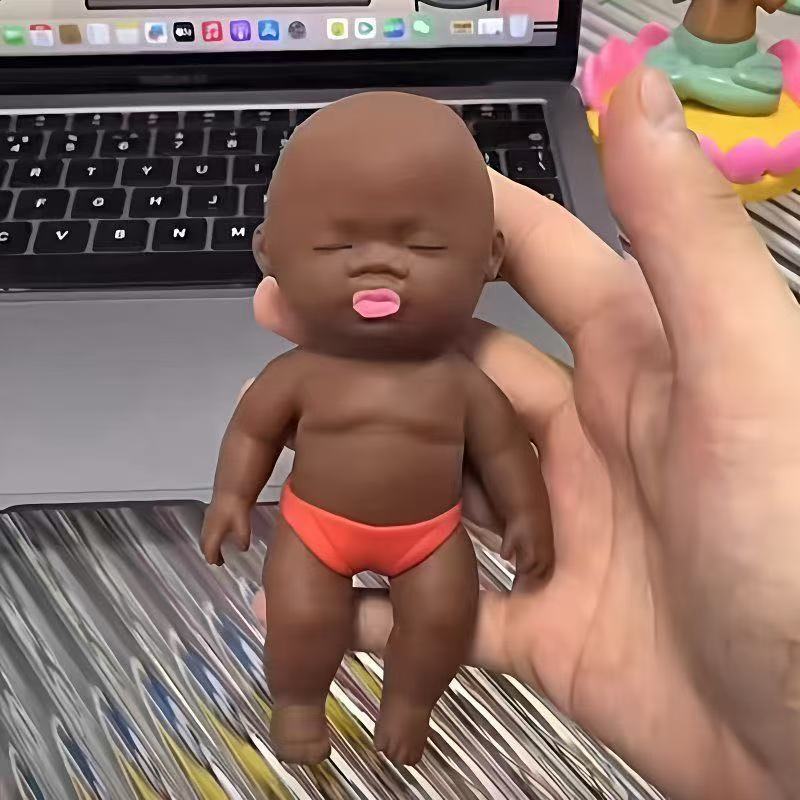 Funny White Black Doll Squishy Toys Simulation Baby Squeeze Fidget Toy Decompression Props Stress Relief Novelty Toy Gifts