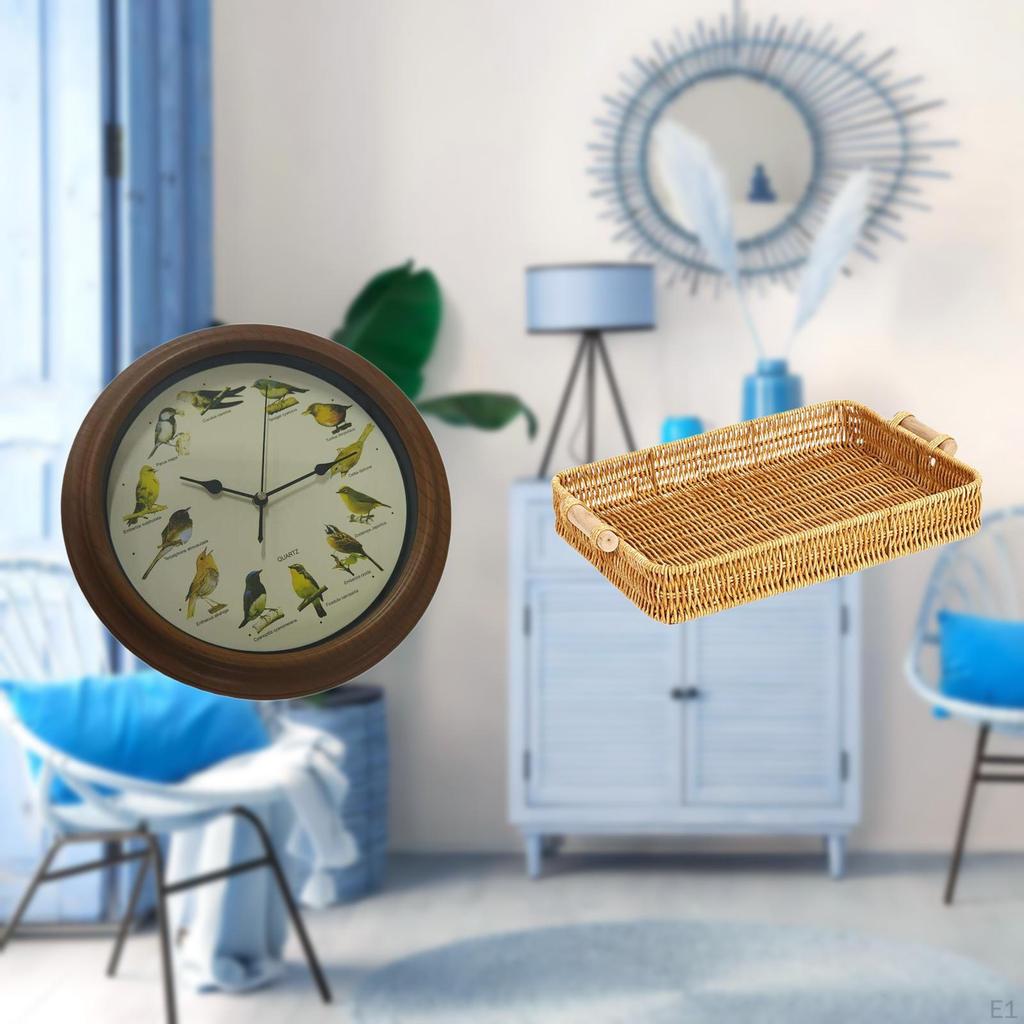 Wall Clock Decorative Clocks Singing Bird Home Decoration Woven Kitchen Storage