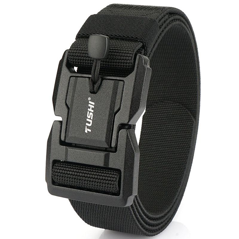 Мужской быстросъемный ремень с пряжкой из алюминиевого сплава, эластичный спортивный плетеный ремень для тренировок на открытом воздухе, производитель 125cm чёрный