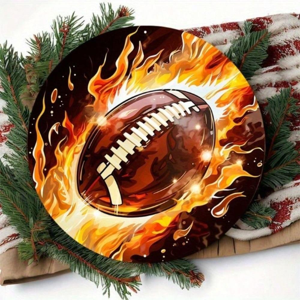 Vintage Football Flame Wreath Metal Poster Wall Art for Sports Bar