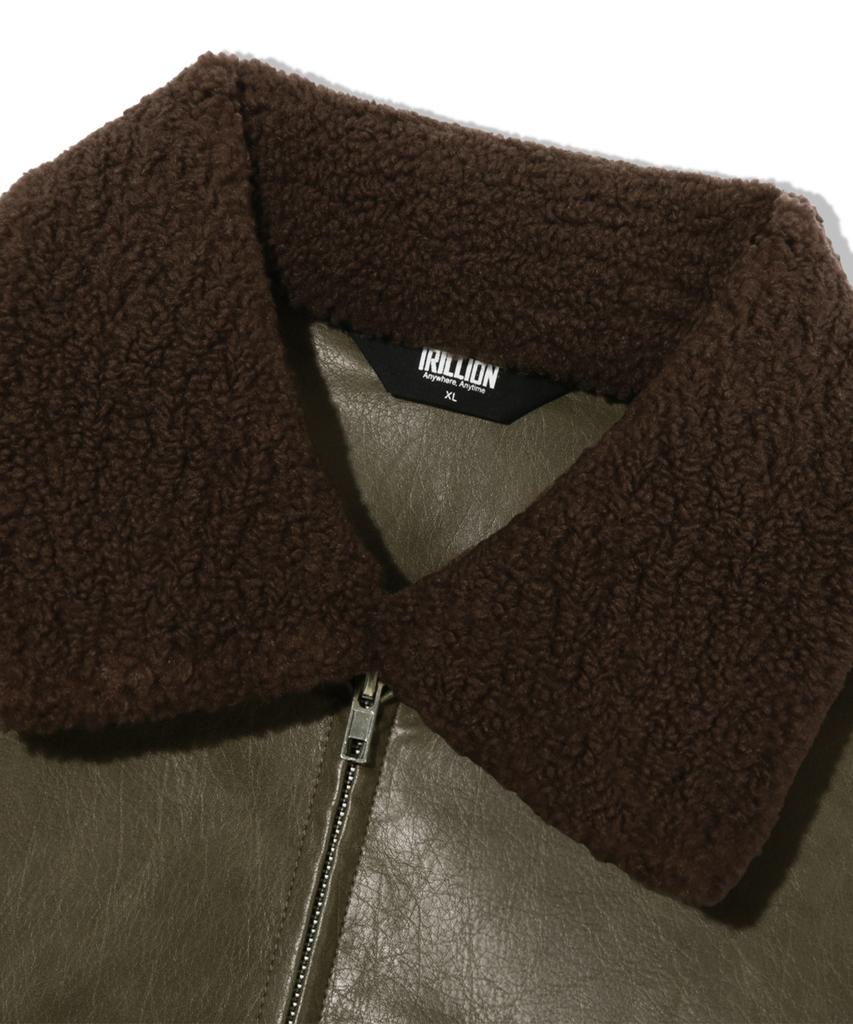 Trillion Fleece Collar Flight Leather Jacket_Khaki