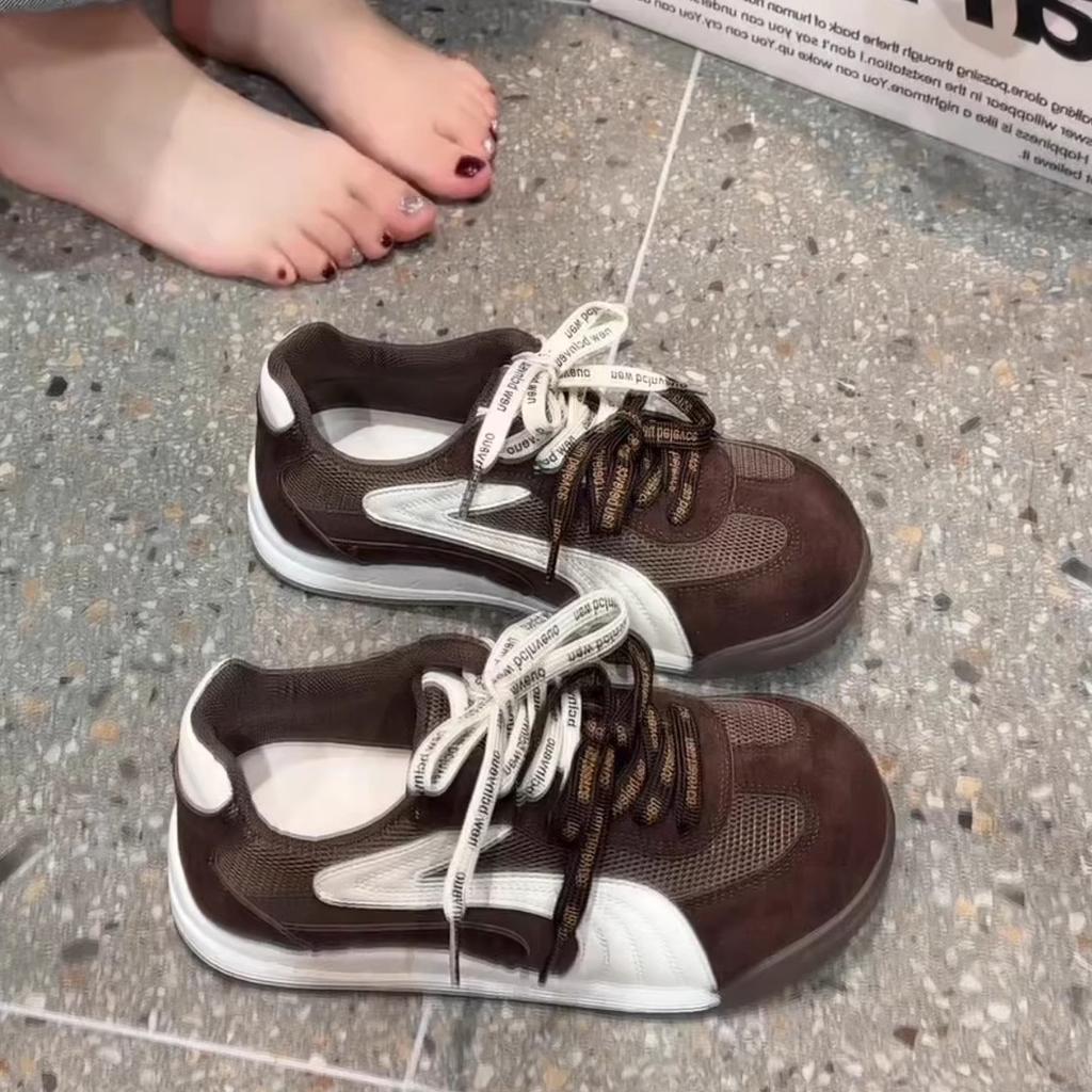 2025 Early Autumn German Training Shoes Retro Lightweight Soft Sole Small Sports Shoes Pair of Shoelaces Thick Sole Breathable Mesh Women's Shoes