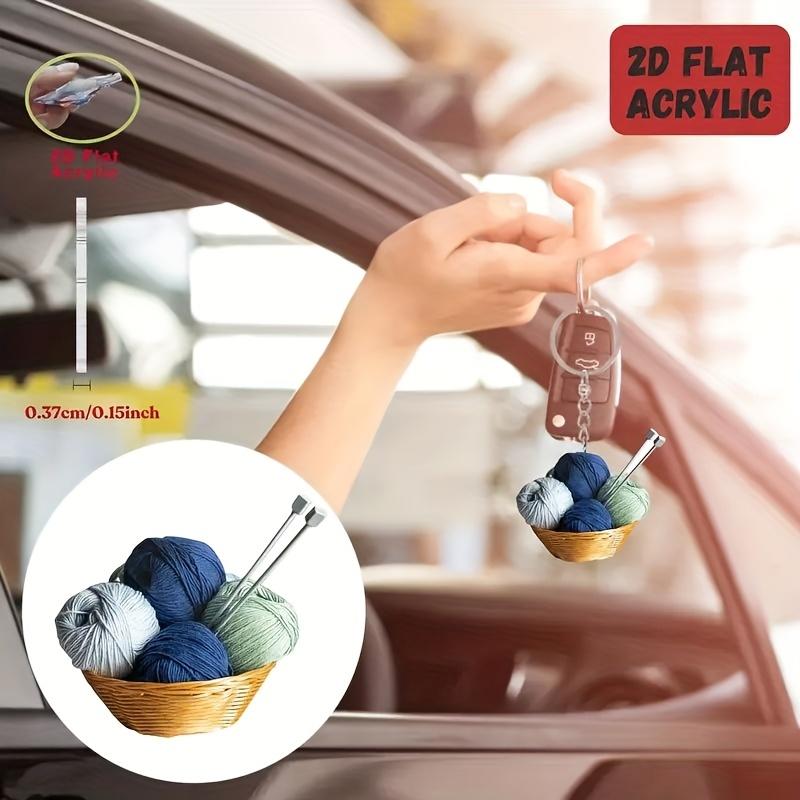 2D Flat Acrylic Playful Keychain Perfect Gift Simple Key Ring Car Home Keys Knitted Yarn Ball Pattern Novelty Key Holder