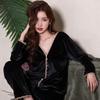 [] Autumn and Winter New Pajamas Soft Lace Lace Solid Color Golden Velvet Long-sleeved Loungewear Two-piece Set