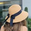 Elegant Hepburn Women Beach Sunshade Sun Hat  Summer Retro Sunscreen Hat Bow Fisherman Hat