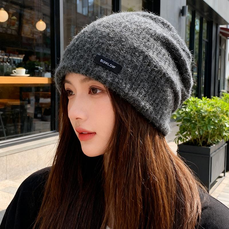Plush Pile Hat for Women Korean Version  All Match Face Showing Small Warm Hat  Large Head Circumference  Knitted Pullover Cold Hat