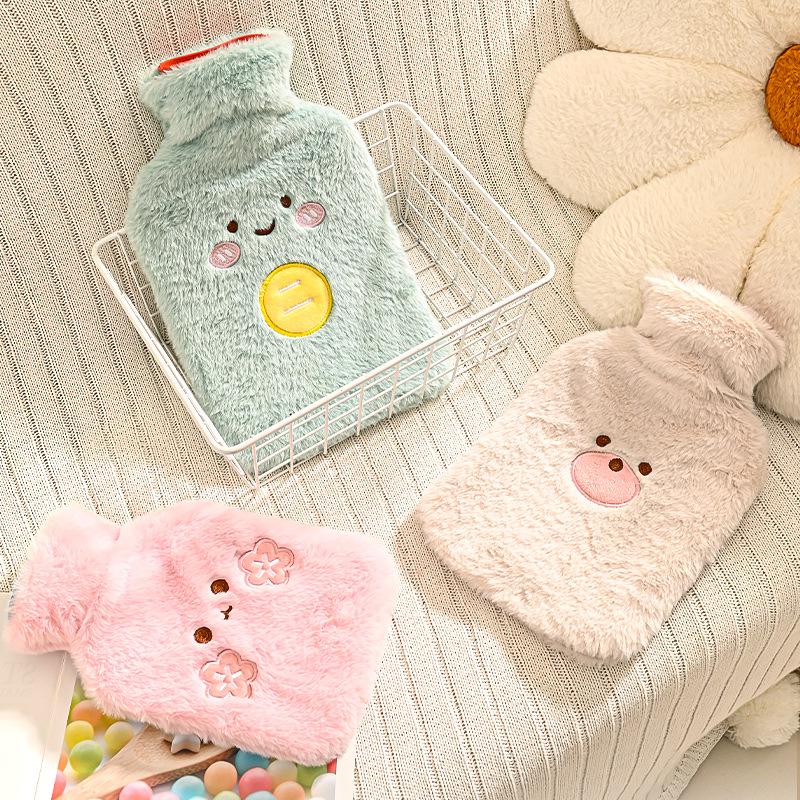Classic Thickened Rubber Hot Water Bottle with Plush Cover for Warmth