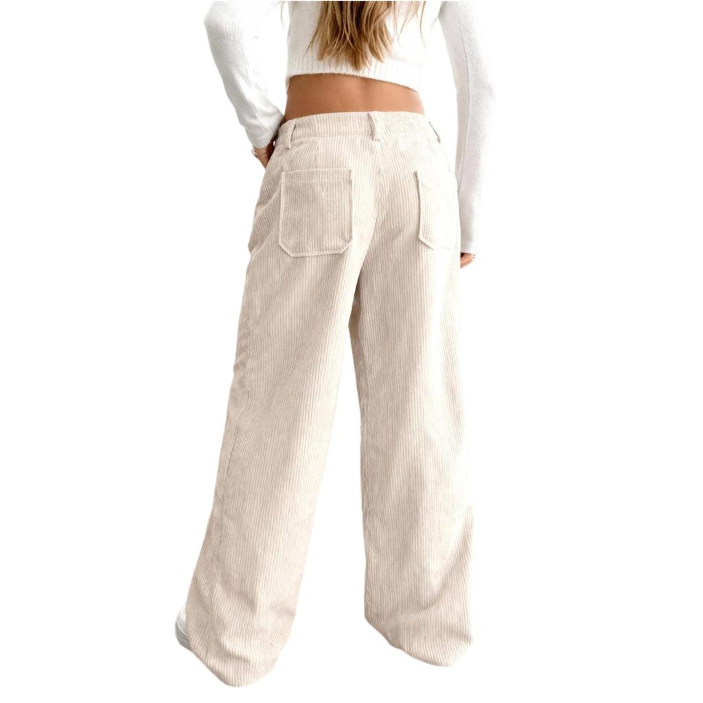 Dámské kalhoty s vysokým pasem a rovnými nohavicemi Kordurové široké kalhoty Vintage volné kalhoty s kapsami