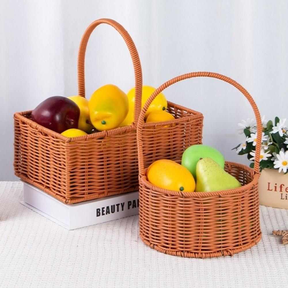 Hand-Woven Imitation Rattan Basket Willow Rattan Picnic Weaving Basket Flower Girl