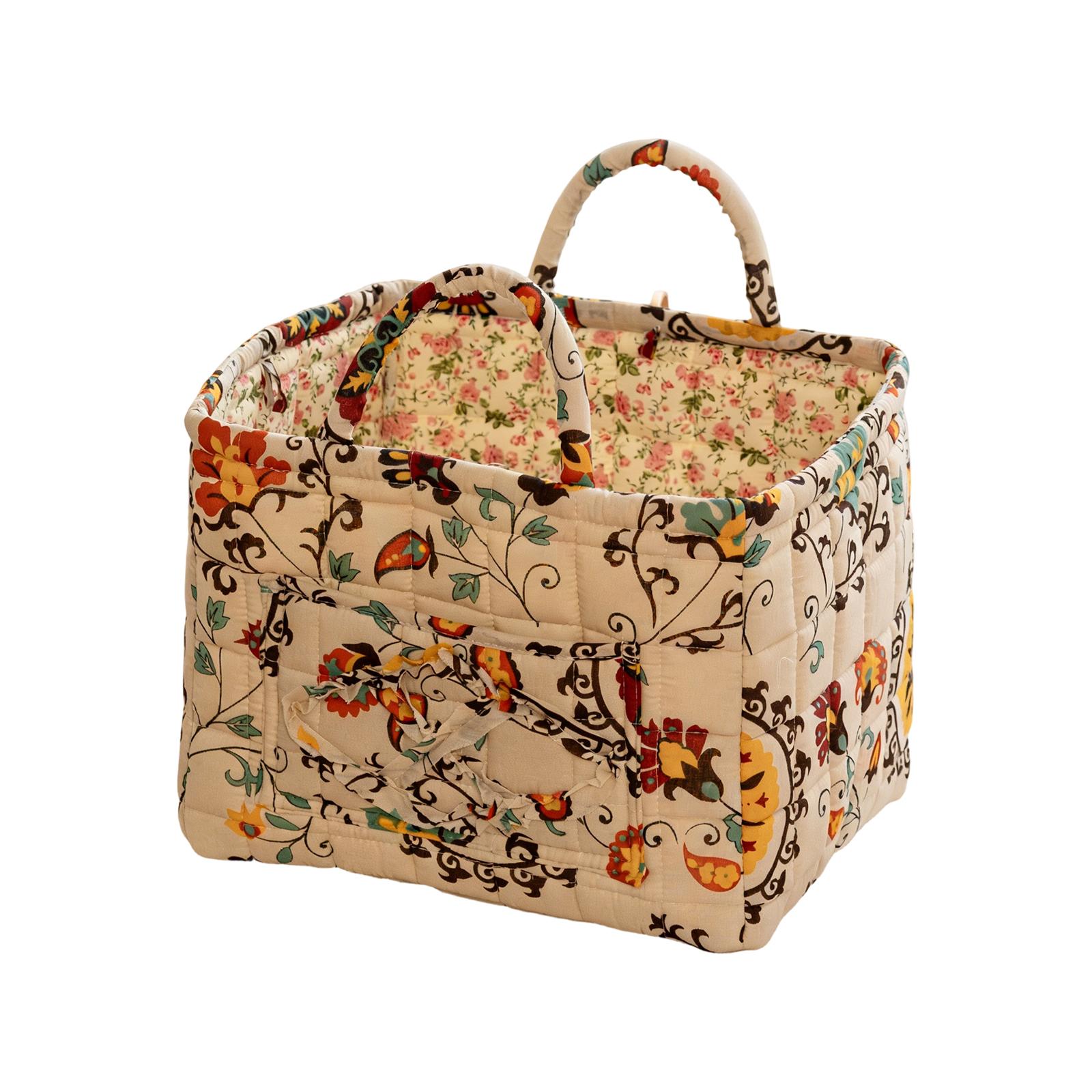 

Fabric Storage Basket with Handles Floral Print Foldable for Home Office Nursery Shelf One Size