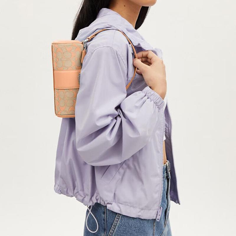 Coach Nolita 20 Classic Monogram Zip Closure Fabric And Leather Shoulder Tote Bag Small Women Handbags Light-Orange CU003-SVS9W