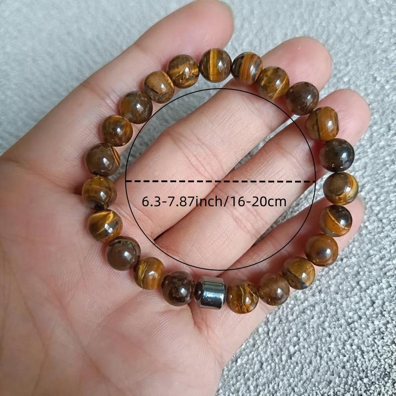 Tiger Eye, Volcanic & Map Stone Elastic Beaded Bracelet - Natural Stone Accessory