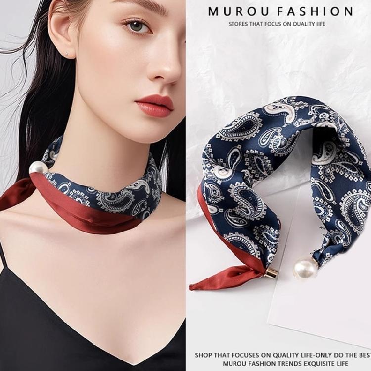 Office Ready Magnetic Neck Scarf for Women, Printed Smooth Scarflette with Clasp Closure for Daily Outfit Wear