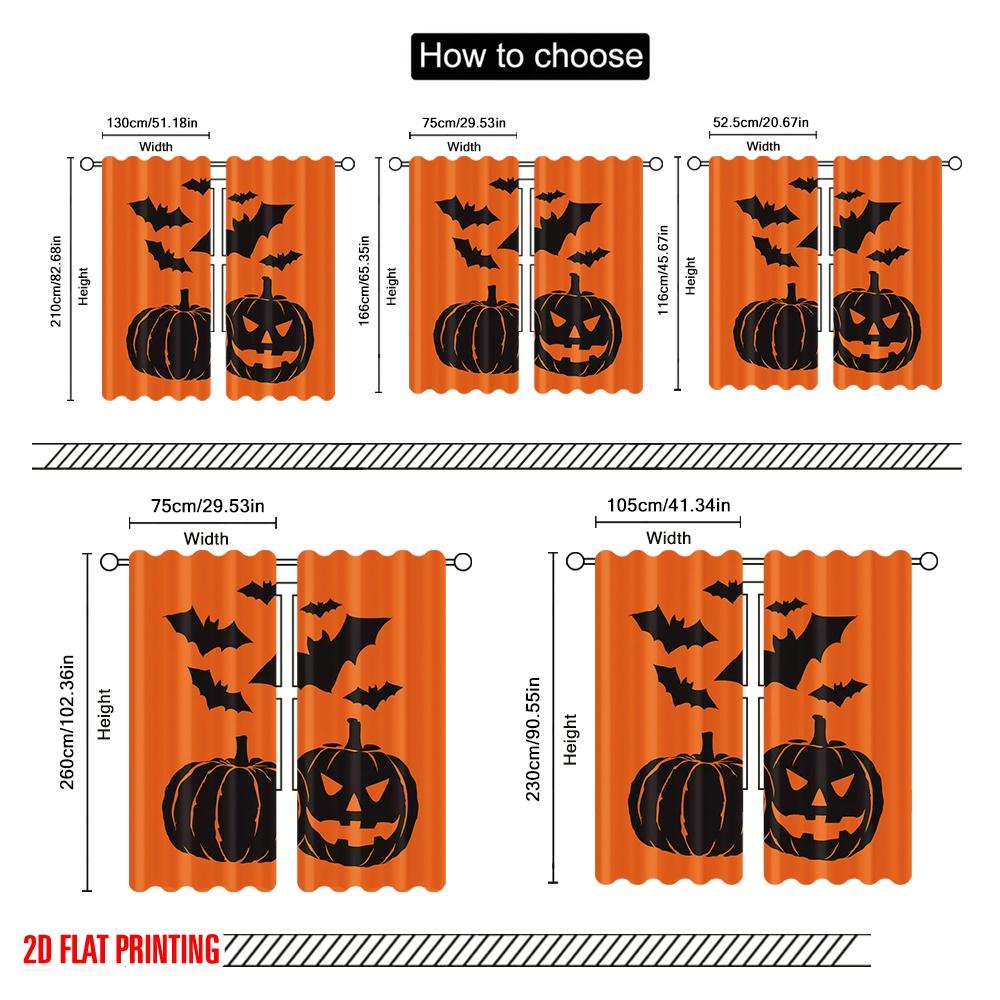 2pcs,2D Plane Printing Print Curtains Halloween Pumpkin (11) Polyester Woven (without Rod) All Seasons Ldeal for Various Room