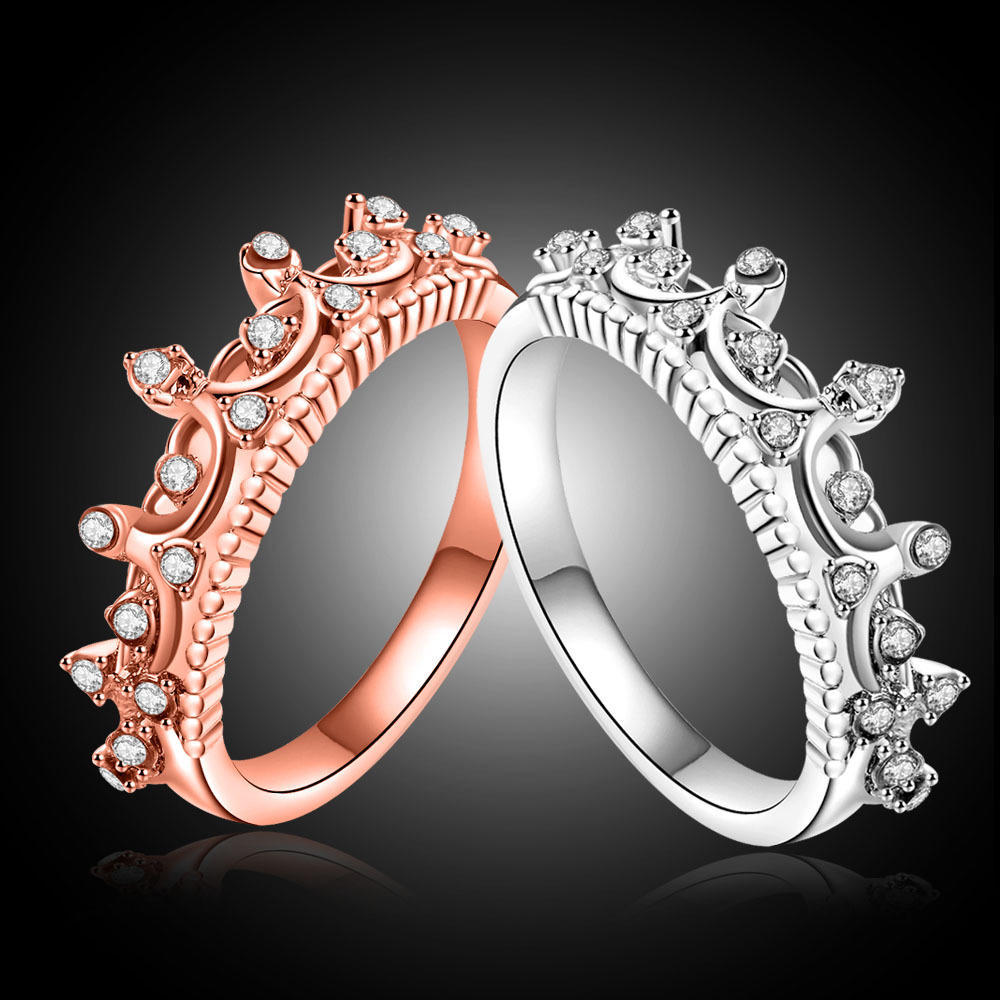 

Корона из розового золота / серебра с кольцом с бриллиантом Шикарный шарм для женщин