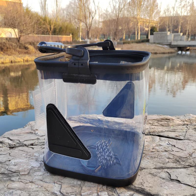 Transparent Foldable Fishing Bucket with Rope for Live Fish and Bait