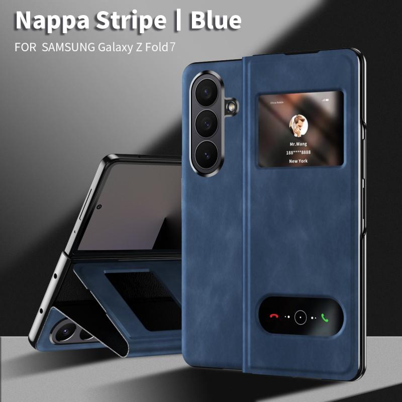 Slim Magnetic Flip Case With Window Galaxy Z Fold8 Ultra 7 6 5 PU Leather Stand Cover Shockproof Nappa Texture