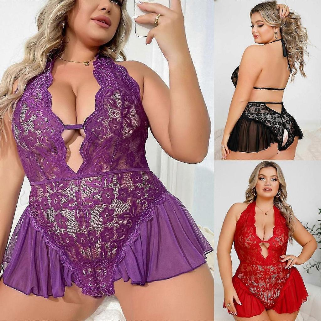 Kadın Plus Beden İç Giyim Dantelli Babydoll Askılı Tek Parça Teddy Seksi Gecelik ABD Yeni Gelen