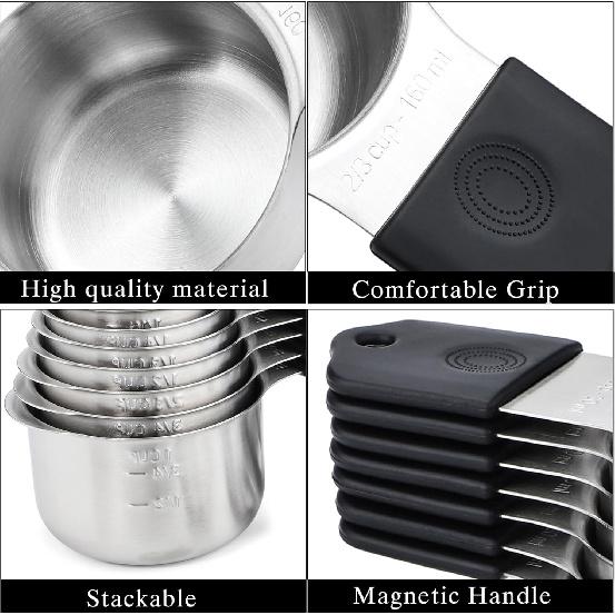 Magnetic Measuring Cups and Spoons Set Including 7 Stainless Steel Measuring Cups 8 Double Sided Magnetic Measuring Spoons Set with 1 Leveler Kitchen