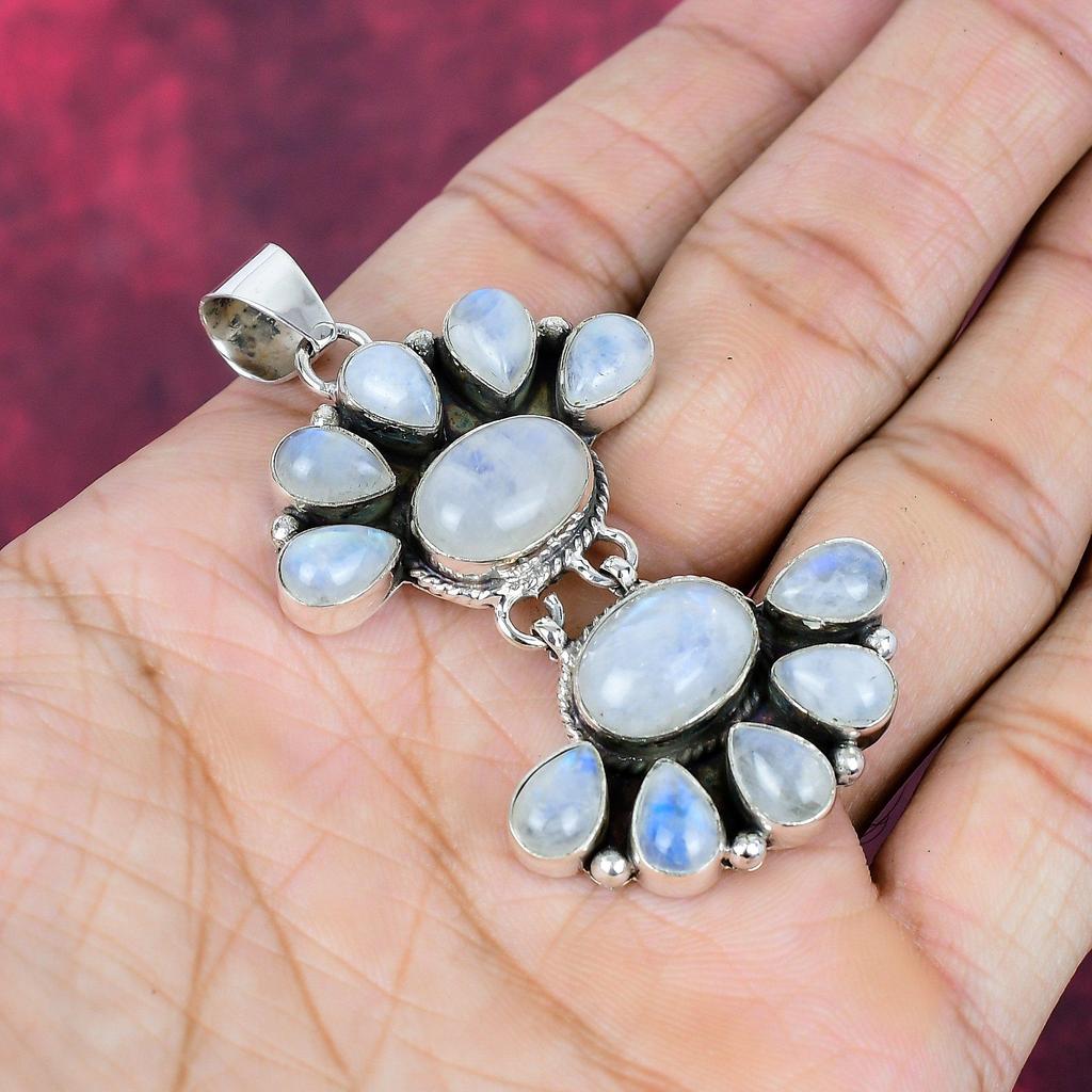 Rainbow Moonstone Pendant, Gemstone Handmade 925 Sterling Silver Jewelry Pendant For Christmas Gift