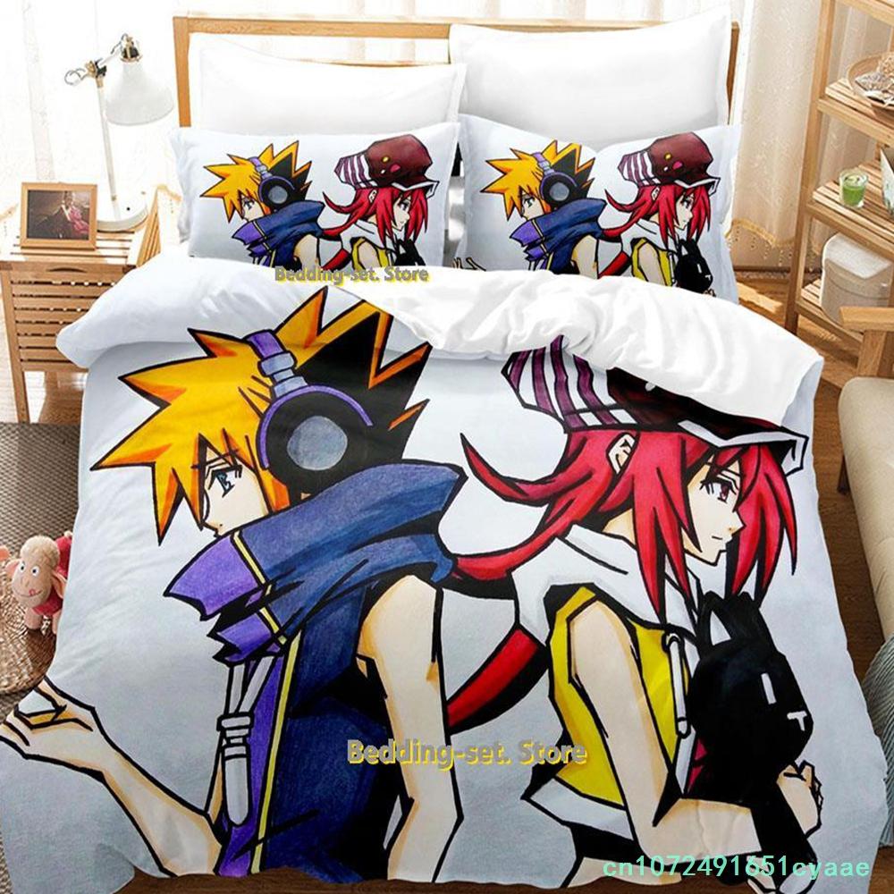 The World Ends With You Sakuraba Neku Bedding Set Cartoon Anime Three-piece Set Adult Kid Bedroom Duvetcover Sets 3D Kawaii Cool