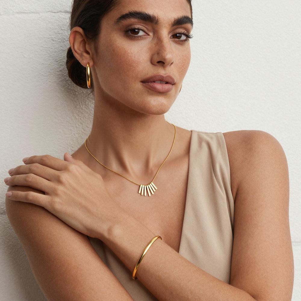 Geometric Fan Tassel Pendant Necklace in 18k Gold Plated Stainless Steel - Modern European & American Design