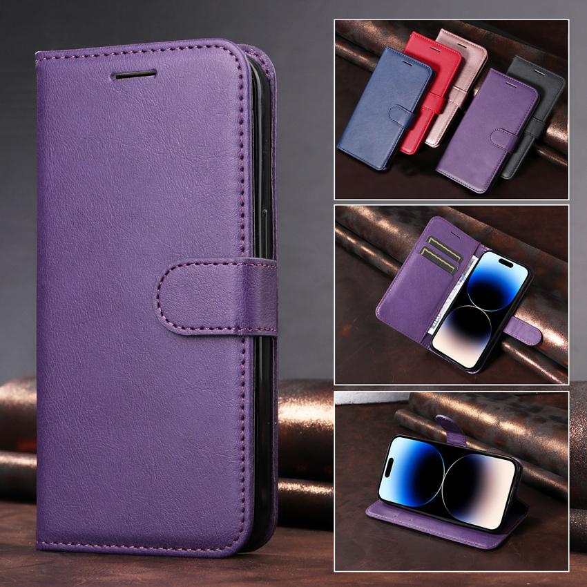 Pure Color Wallet Flip Leather Case For iPhone 14 13 12 11 Pro Max Mini XS XR X 7 8 6 6S Plus SE 2020 2022 5 5S Phone Book Cover
