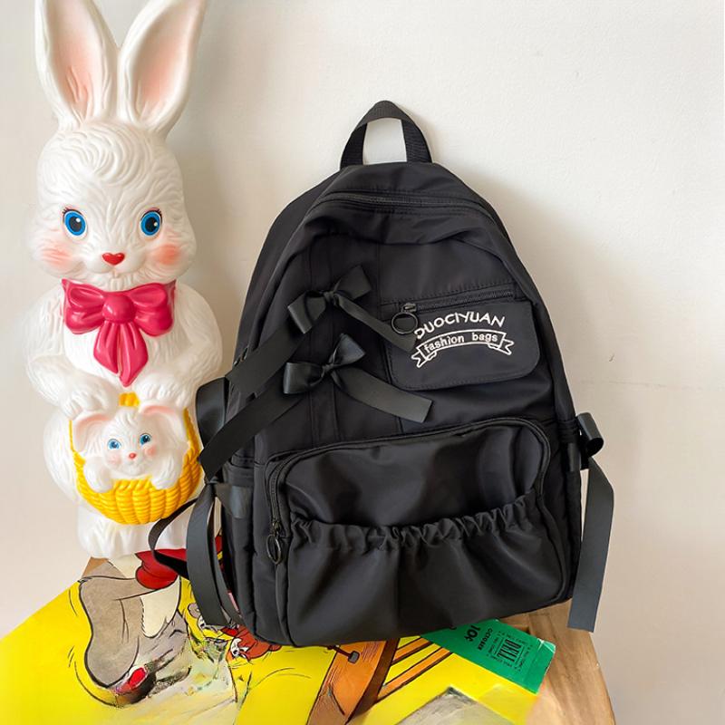 Sweet Bowknot College Student School Bags Contrasting Color Nylon Backpack for Junior High School Student Large Capacity Teenager Girl Shoulders Bag