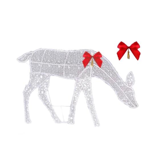 Christmas Light Up Reindeer Decoration Outdoor Lighted Deer Family with Bow 2D Waterproof Metal Reindeer for Yard Patio Lawn Garden Party Decor