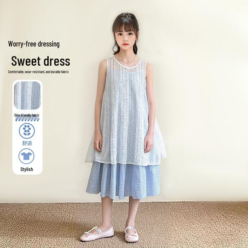Girls  Summer Gingham Halter Dress Two-Piece Set 170