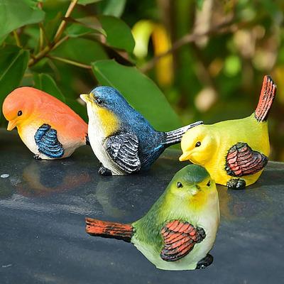 4pcs Crafts Resin Birds Statue Cute Waterproof Animal Sculpture Simulated Colorful Miniatures Figurine Flowerpot