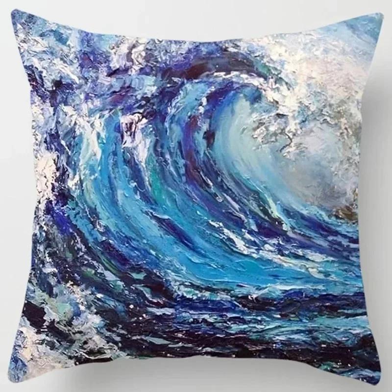 Car Living Room Sofa Cushion Cover Luxury Home Decor Pillow Cover Blue Wave Pattern Cushion Cover