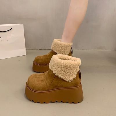 Thick-soled Heightening Snow Boots Autumn Velvet Thickened Warm Fluffy Short Boots Cotton Shoes