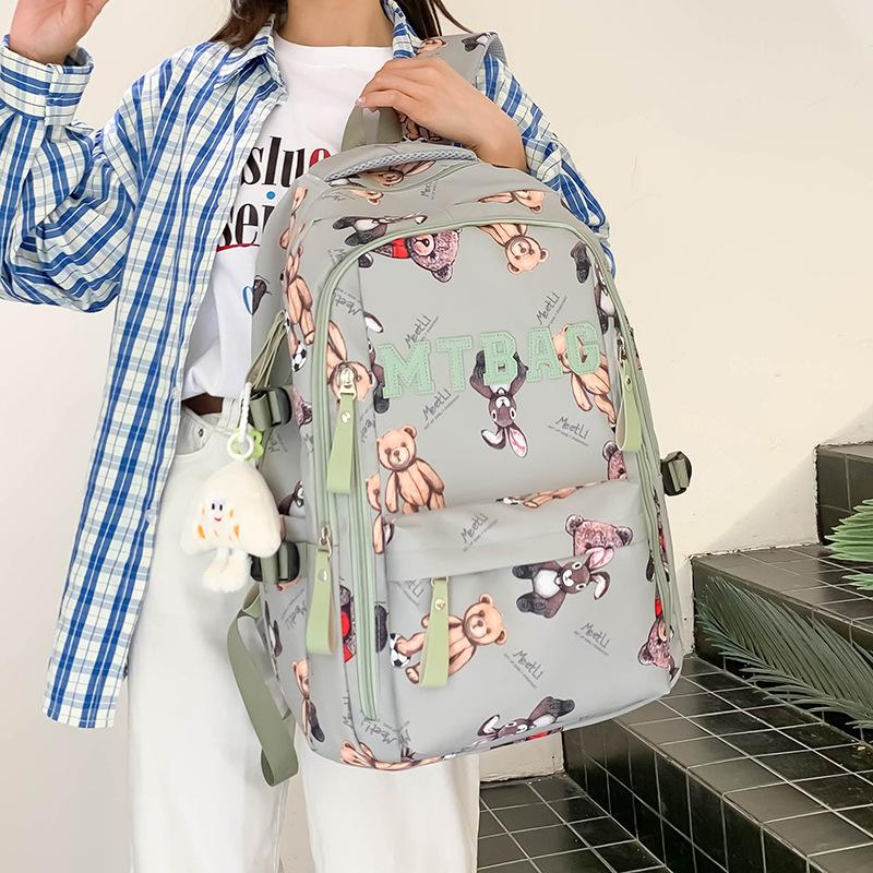 Schoolbag Large Capacity Multi-compartment Leisure Travel Fashion Backpack New Simple Contrasting Color Cute Bear Student Backpack